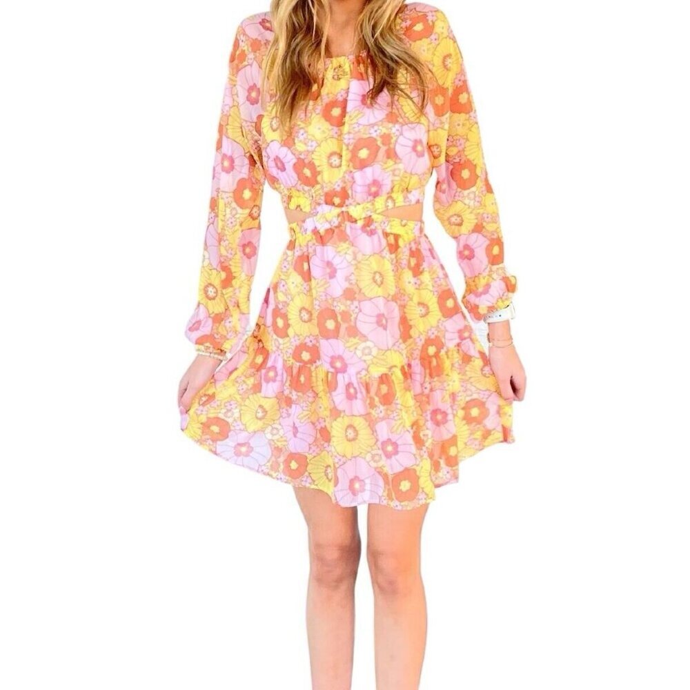 Steve Madden Cadi Floral Long Sleeve Mini Dress Size Large Multicolor NWT - Picture 2 of 11